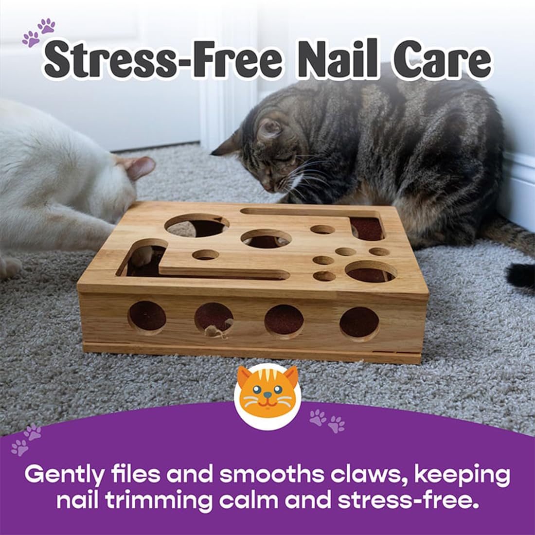Caja de enriquecimiento de lima de uñas para gatos, caja de enriquecimiento de rompecabezas de rascar para gatos, regalo para gatos que odian que les corten las uñas, alternativa libre de estrés