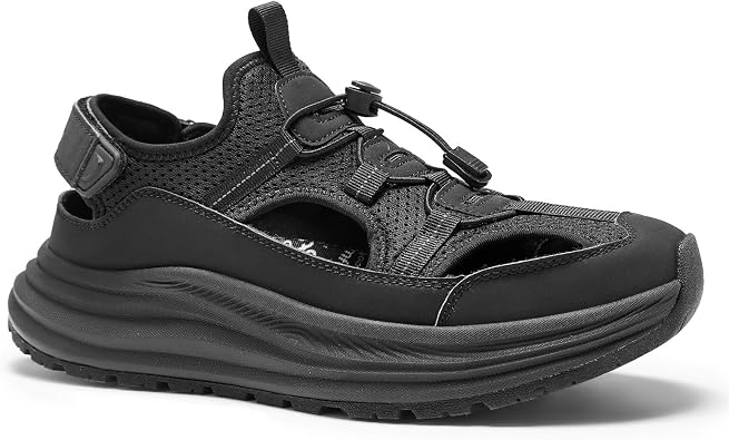Mens Orthopedic Close Toes Hiking Sandals Plantar Fasciitis Arch Support Adjustable Hook Loop Strap Athletic Sport Shoes, Comfortable Casual Camping Waterproof Summer Walking Sandals