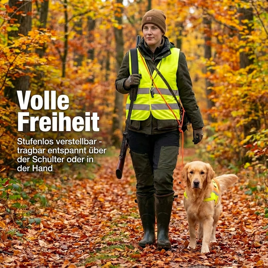 Biothane Umhänge Moxonleine 6mm dünne Retrieverleine | lautlose Jagdleine | stufenlos verserstellbar | Hundeleine für kleine bis große Hunde | 260-300cm Länge | mit Zugstopp (Orange, 300cm)