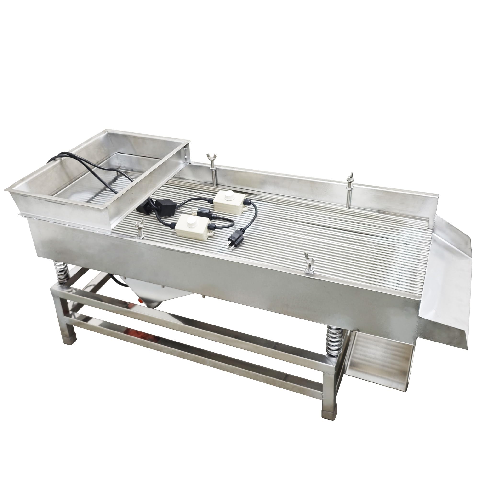 HQHAOTWU Linear Vibrating Screen Straight Vibrating Sieve Sifter Electric Linear Sieve Shaker JG40-95 Stainless Steel 5mm Long Strip Screen Single Layer with 2 Motor 110V