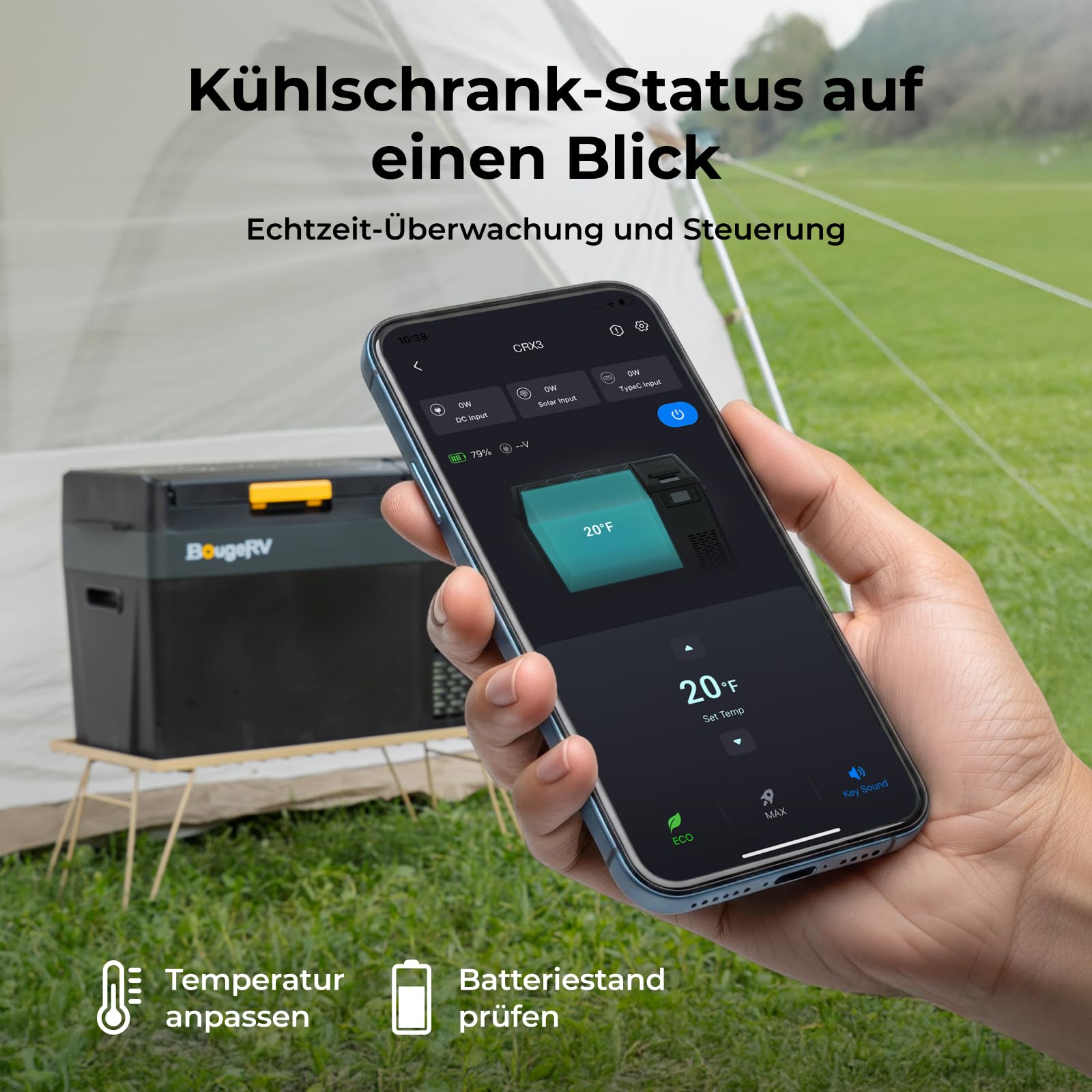 BougeRV CRX3 Kompressor Kühlbox 28L mit Akku 240Wh, Auto Kühlbox, Tragbare Kühlbox 12V 230V -20℃ bis 20℃, Akku Kühlbox mit App-Steuerung, Für Camping, Auto, Outdoor, Reise & Freizeit (2026 Neu)