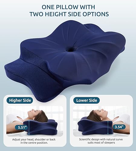 Miniatura 5 de FAIORD Almohada cervical de espuma viscoelástica para aliviar el dolor de cuello, almohada cervical de contorno ergonómico para dormir, almohadas