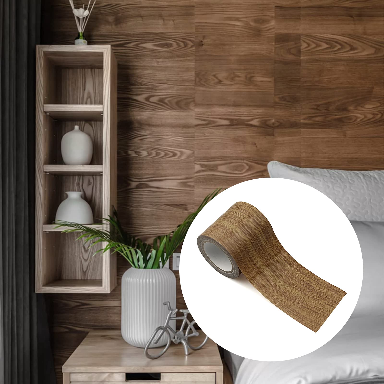 burkfeeg Hout Effect Adhensive Duct Tape Waterdicht Houtnerf Vloer Reparatie Tape Imitatie Woodgrain Duct Tape voor Houtnerf Meubelkast (8 cm* 4,57 m) Lichtgrijs