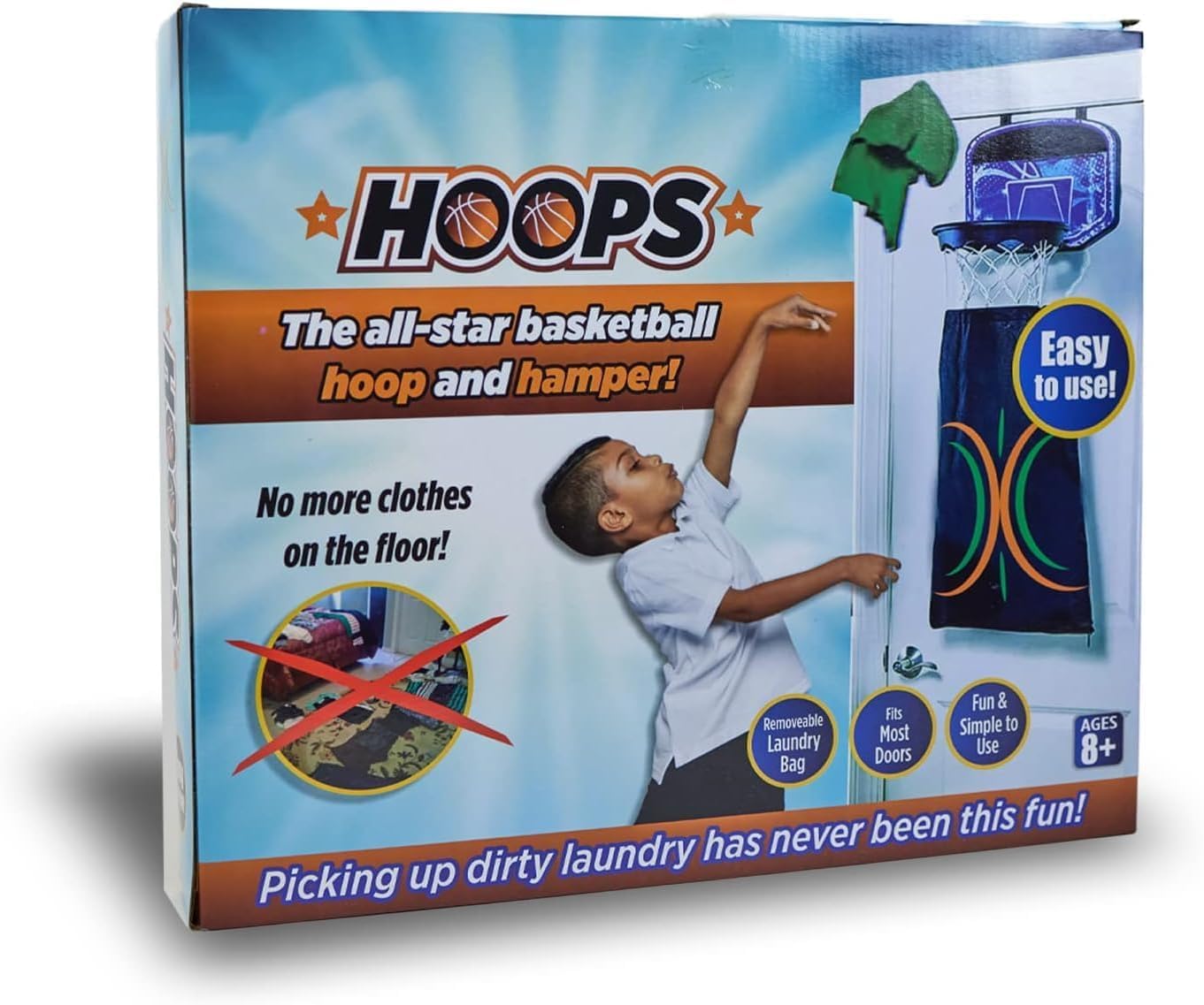 Indoor 2 in 1 Basketball Hoop and Laundry Hamper Set Over The Door Hanging Clothes Hamper Fun Basket Laundry Shoot Bag Set Gift for Boy Room and Girl Bedroom