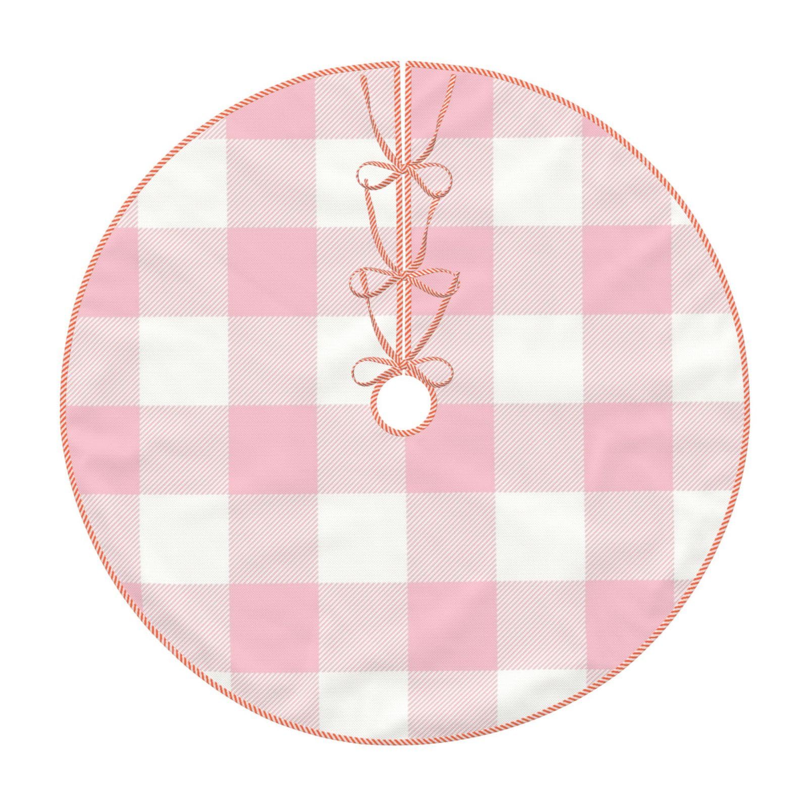 Yssammns Christmas Tree Skirt, Girly Pastel Pink Gingham Plaid Christmas Decorations, for Holiday Party Christmas Tree Decorations Indoor Outdoor 48"