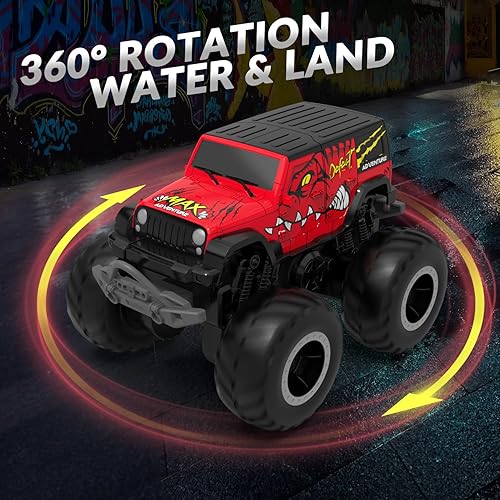 Miniatura 3 de STEMTRON Coche de control remoto anfibio 2.4GHz 120 todo terreno todoterreno RC coche control remoto barco regalos para niños niños rojo