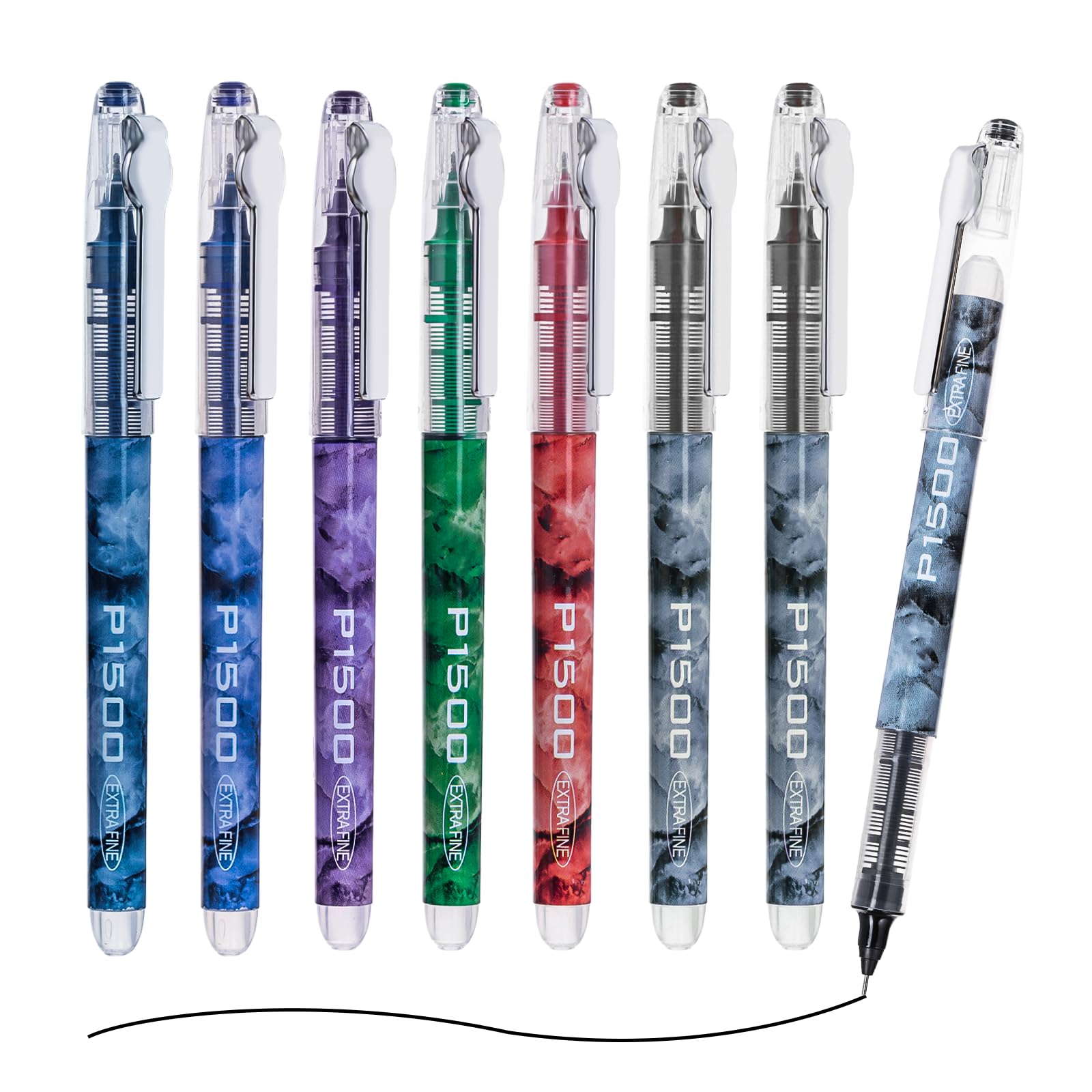 EYEYE Liquid Ink Needle Tip Rollerball Pens Black 0.5mm Quick Dry, 5 Assorted Colors and 3 Black Extra Fine Point Pen Smooth Writing Pens for Journaling, Note Taking, Office, School Supplies