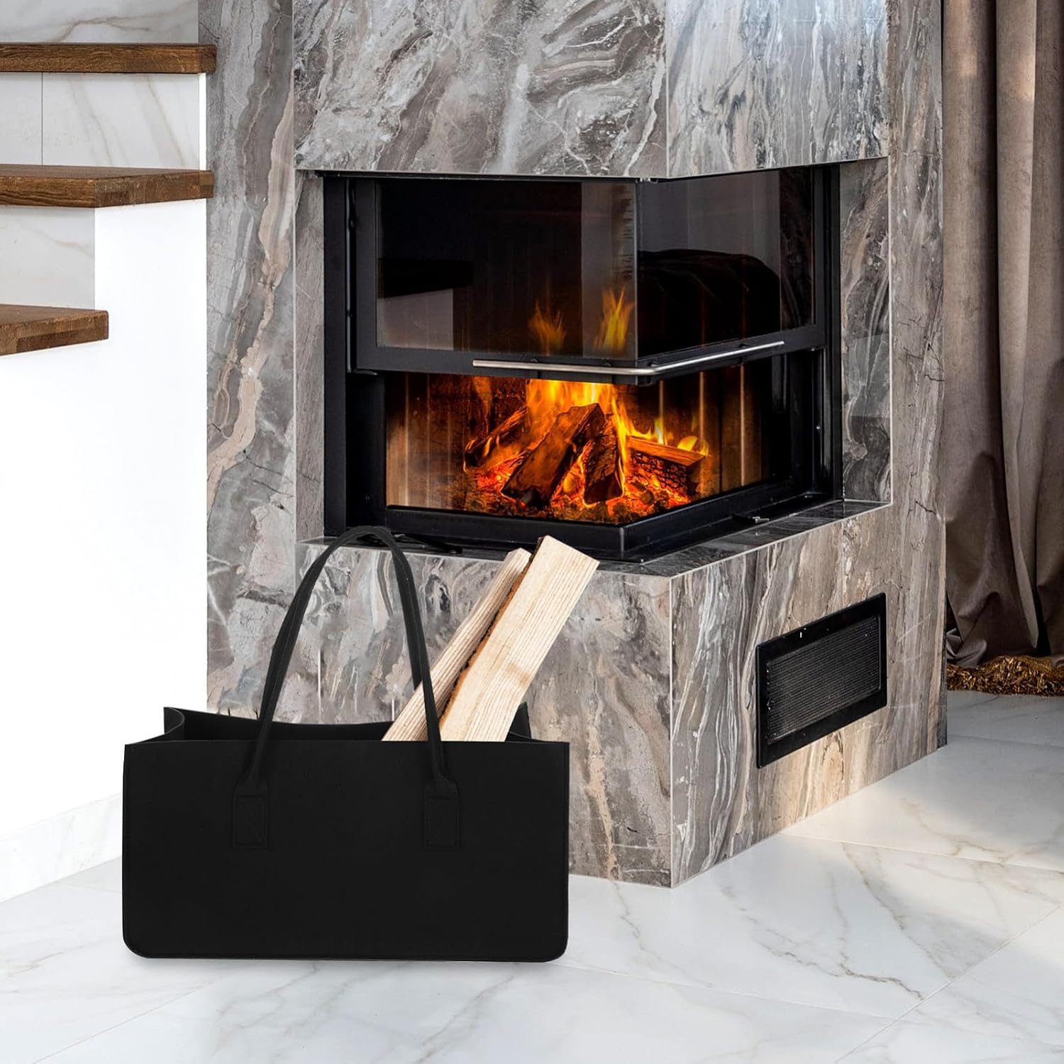 NUOBESTY Felt Firewood Storage Bag, Foldable Log Carrier for Fireplace