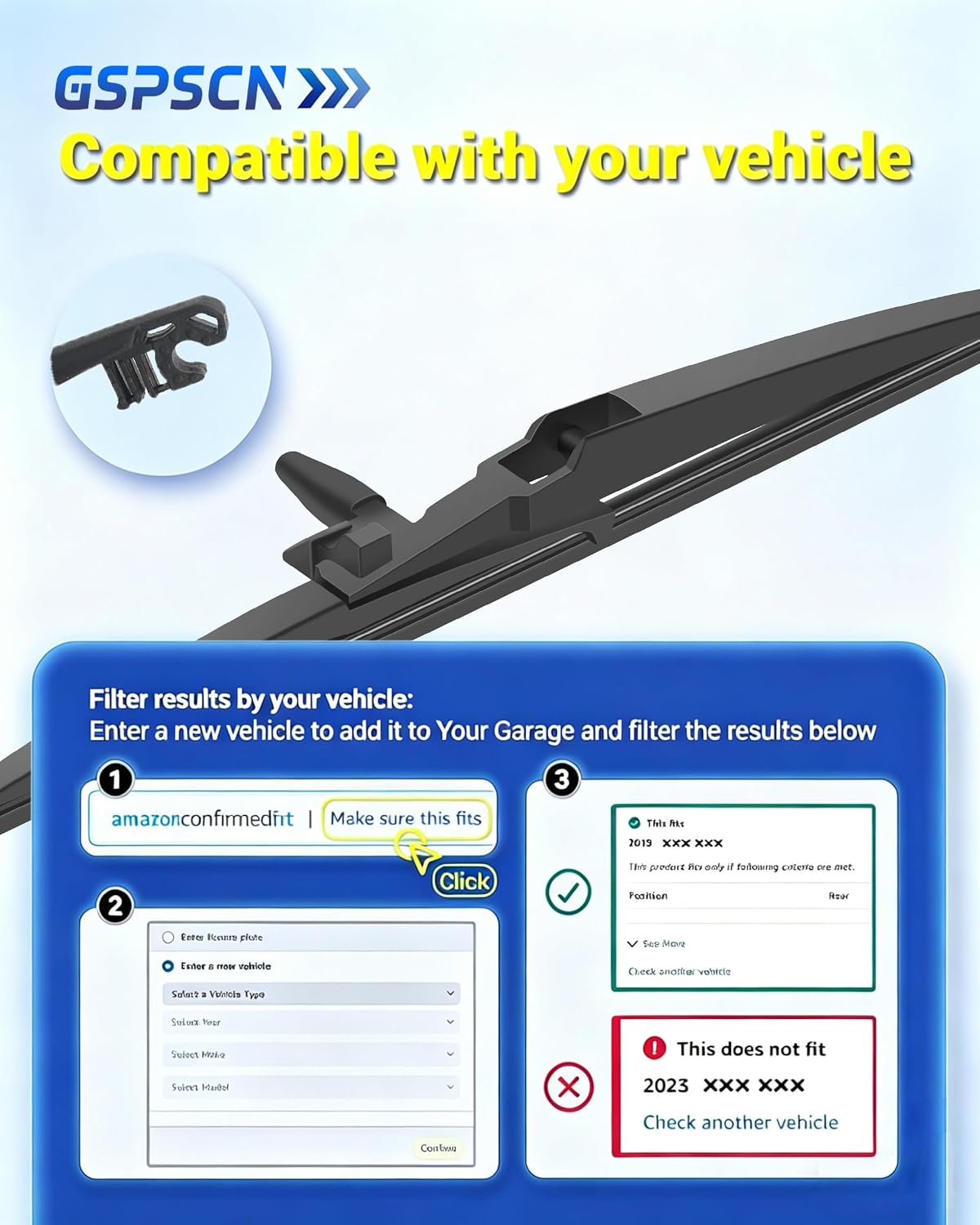GSPSCN 12" Rear Wiper Replacement For Toyota 4Runner 2024-2010 Original Equipment Back Windshield Wiper Blades (12-L)