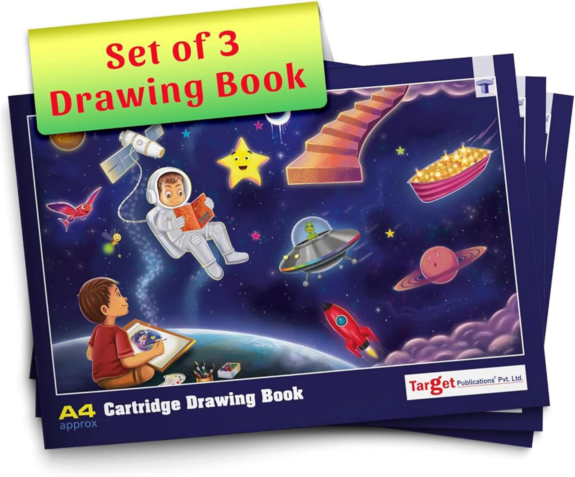 Drawing Book A4 Size Approx | Plain Sketch Pad for Kids, Students & Artists | 34 White Blank Unruled Pages | 29.5 x 21 cm | Soft Cover | Drawing Copy for Sketching, Colouring & Painting | Pack of 3