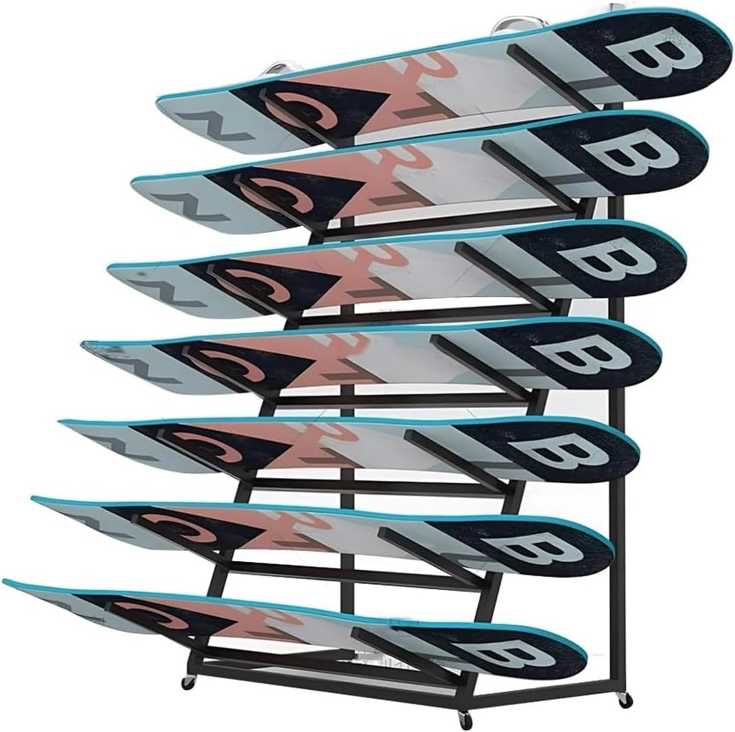 Freestanding Metal Skateboard Rack - Triangle Organizer for Skateboards, Snowboards, and Skis - Durable Storage Solution for Garage or Home Use