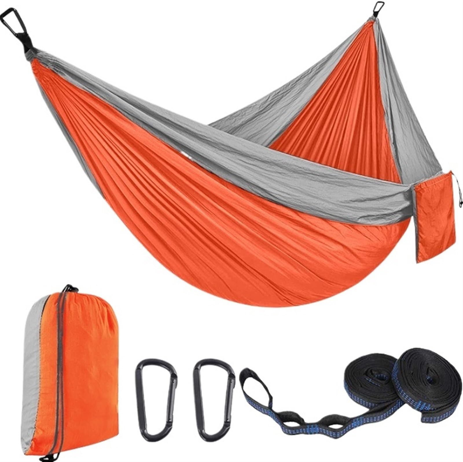 Hammock Swing Outdoor Bed 300x200 Cm Camping Hammock Single With 2 Tree Straps, Travel Backpacking Nylon Parachute Easy Setup(Orange)