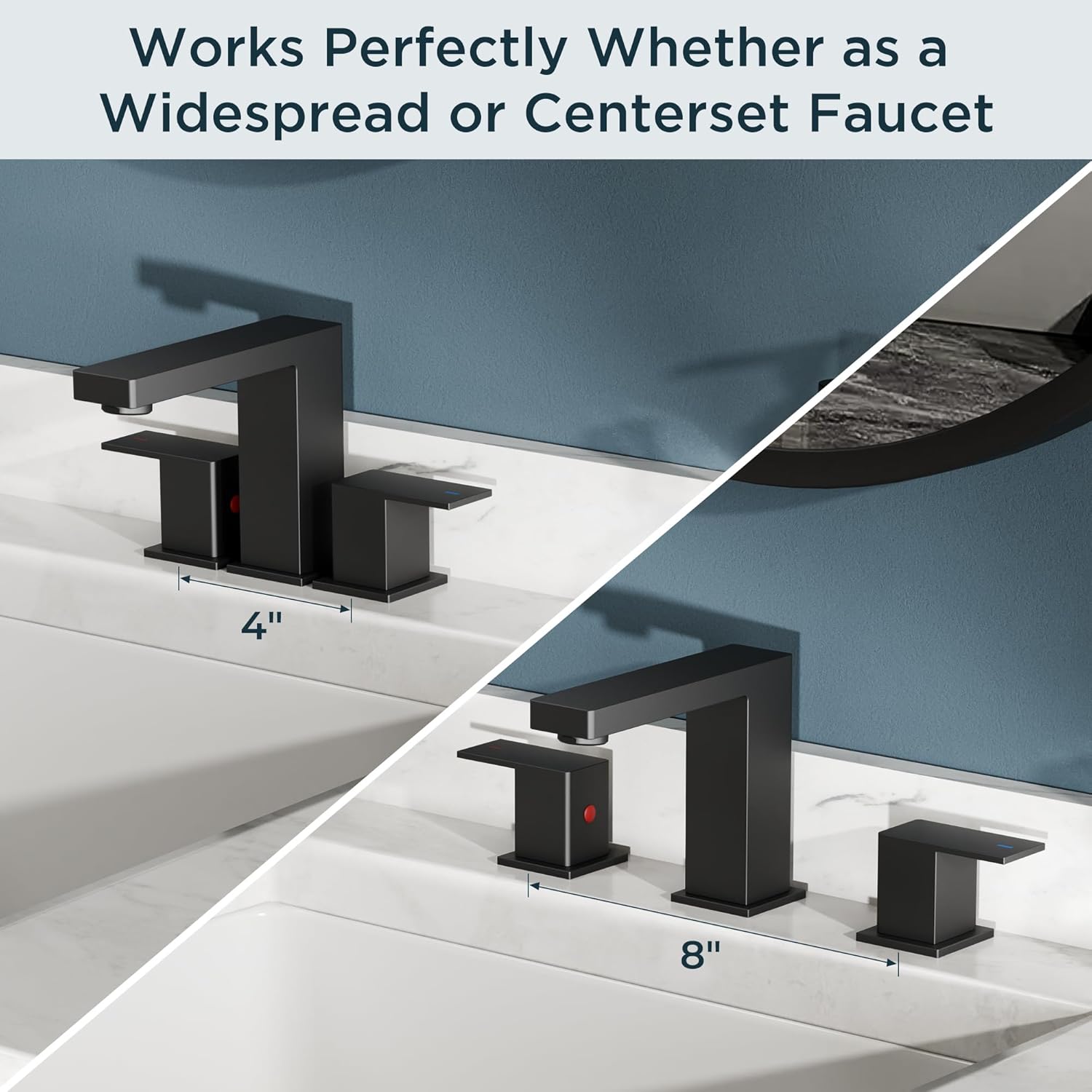 FORIOUS Matte Black Bathroom Faucet 3 Hole, 8 Inch Widespread Square Bathroom Sink Faucet with Metal Pop-Up Drain and cUPC Supply Lines Included for Restroom, Lavatory, Basin, Restroom and Mall