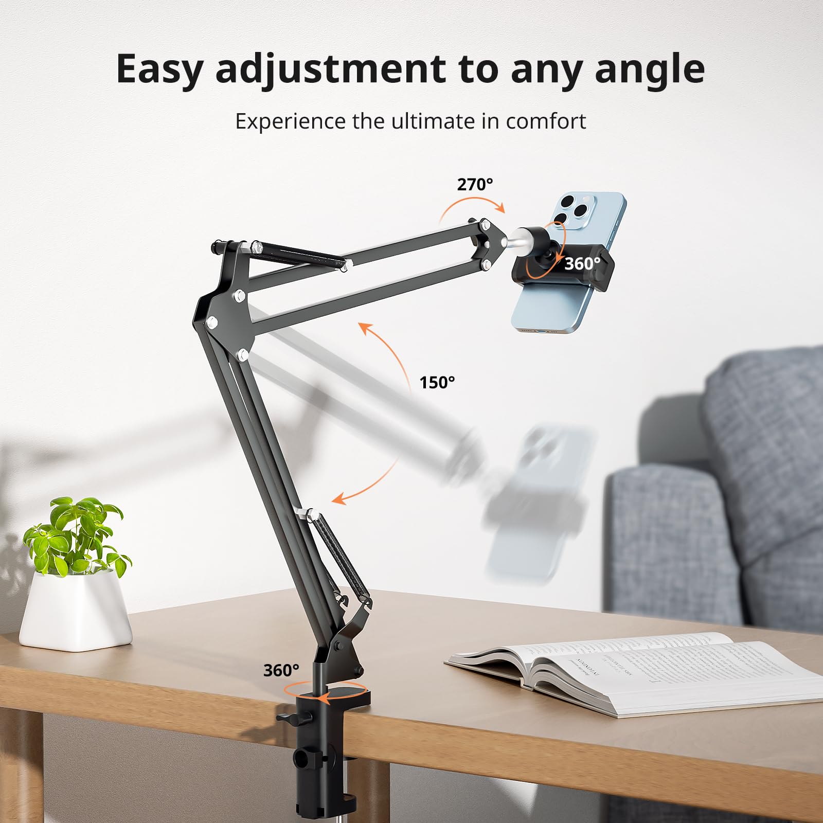 UBeesize Overhead Stativ Handy, Tischstativ Kamera mit Flexiblem Gelenkarm und Tischklemme Handy Gelenkarmhalterung Handys und Kameras Schraube Langarm Handyhalter für Videoaufzeichnung, Live-Stream