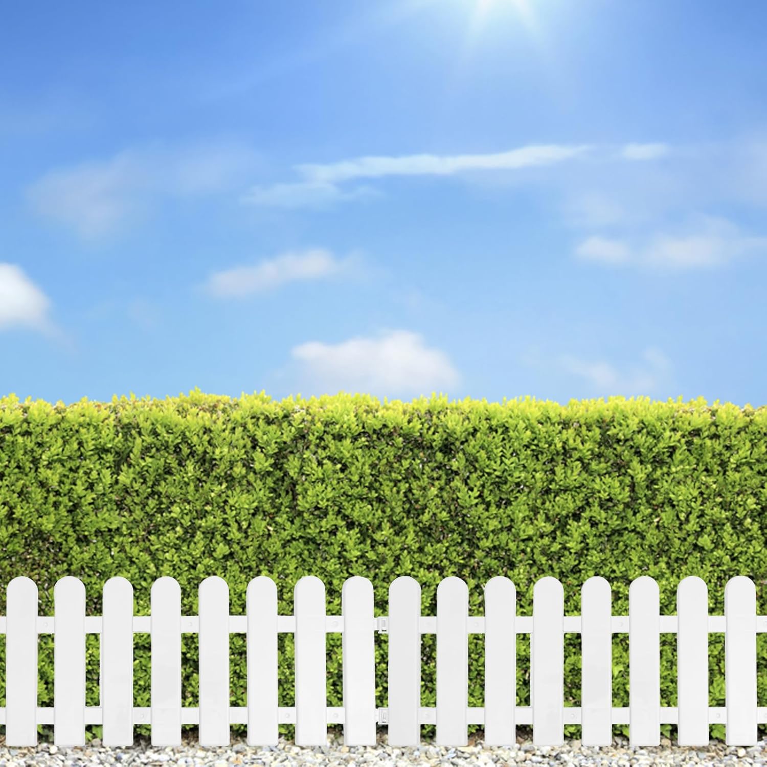 GANAZONO White Plastic Picket Fence 4Pcs 20 Inch Decorative Garden Border for Lawn Patio Yard Indoor Outdoor Use