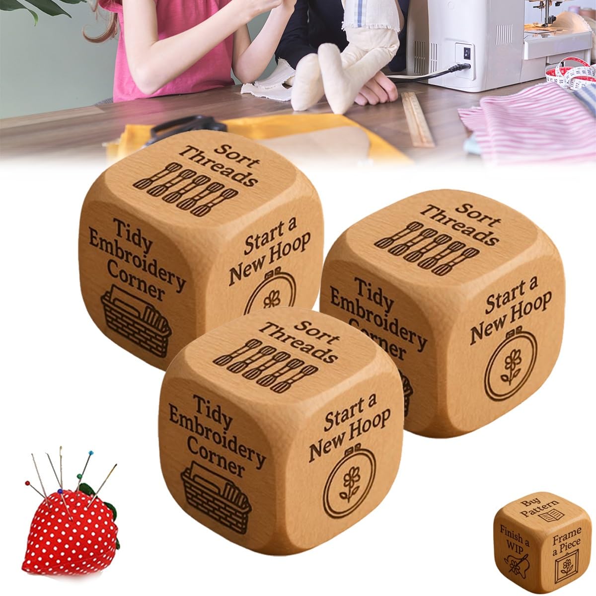 Quilter's Dice, Wooden Sewing Decision Dice with 6 Engraved Quilting Tasks, Handmade Laser Engraved Craft Die, Fun Sewing Gift for Quilters, Sewists & Craft Lovers