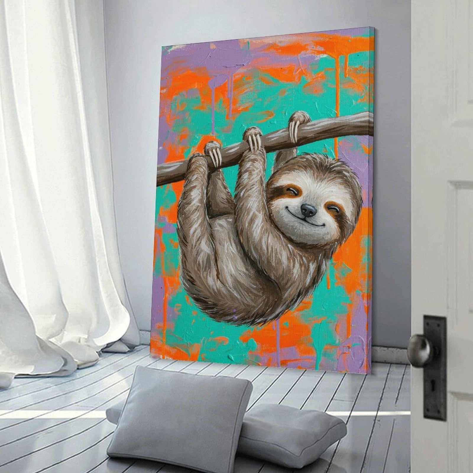 Junmoney Happy Sloth Home Decor Wall Art, 24x36inch(60x90cm), for Wall Displays, Bedrooms Or Room Updates, Ideal for Building A Coordinated Art Wall