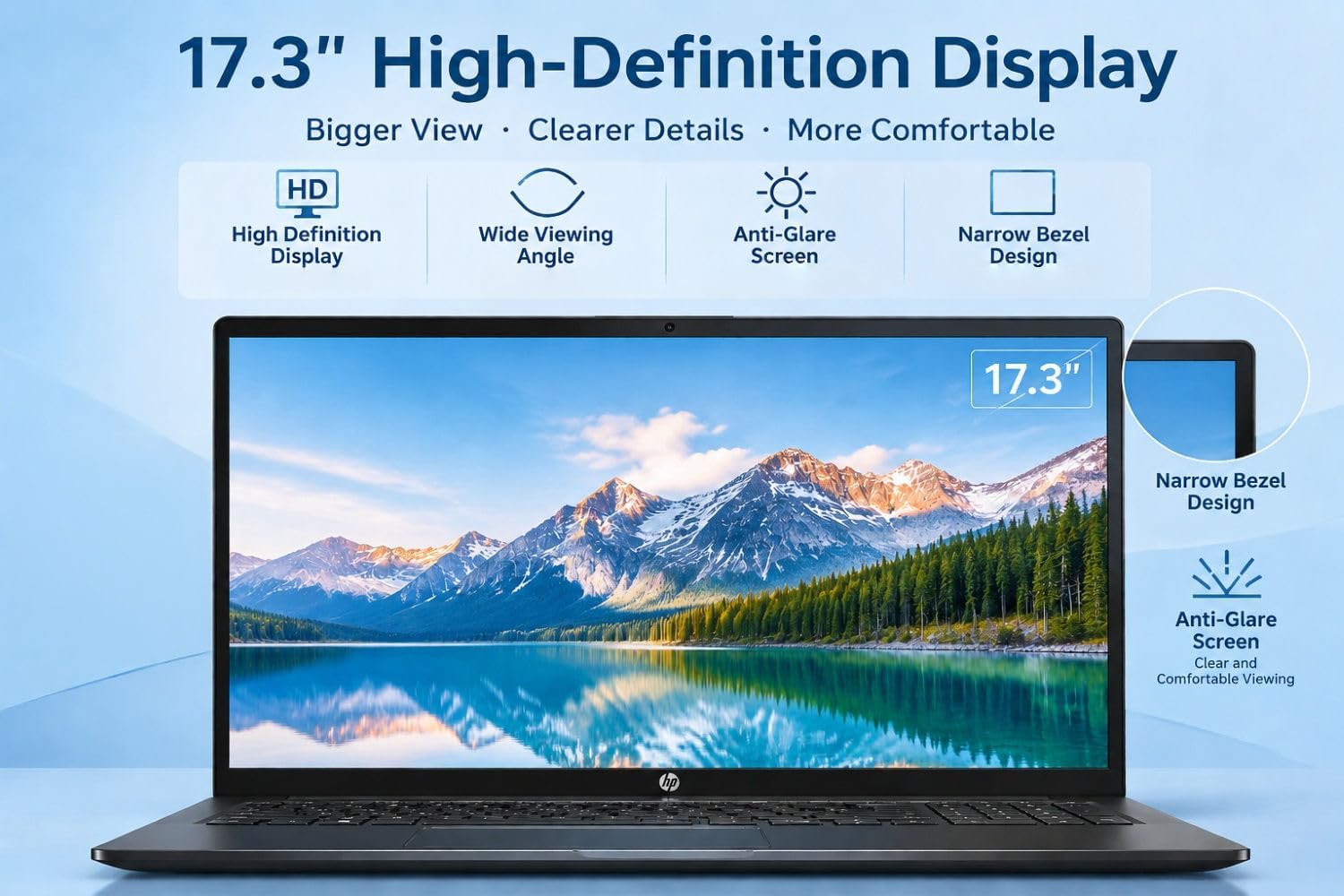 HP 17.3" Laptop, Large Display, Intel Core 5 120U Processor, 16GB RAM, 1TB SSD, Numeric Keypad, WiFi 6, Windows 11, Copilot AI, Full-Size Keyboard, Home Business Computer, Jet Black image 2