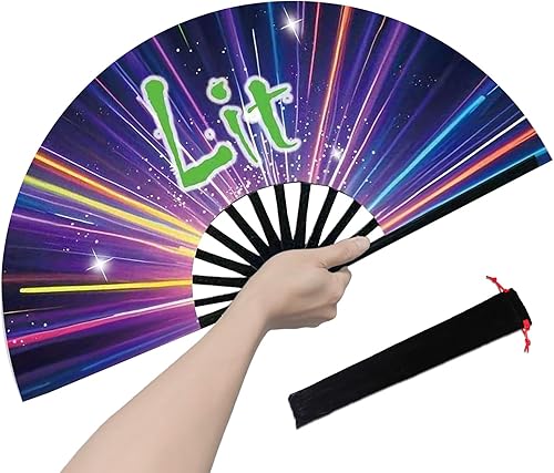 Miniatura 15 de Abanico rave, ventilador de mano plegable grande para mujeres y hombres, ventiladores para baile de línea para raves, EDM, fiesta de baile y