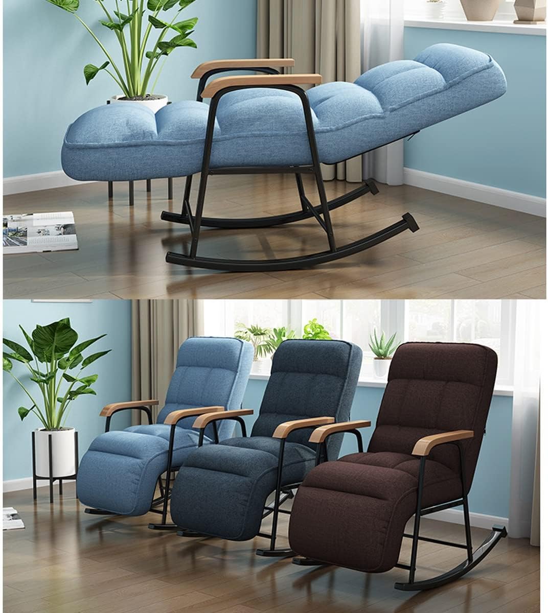 Adjustable Back Chair for Living Room,Rocking Chair Upholstered,Outdoor Recliner Comfy Glider Chair with Arms,Lazy Chair Sleeper Relaxation (Color : Dark Grey)