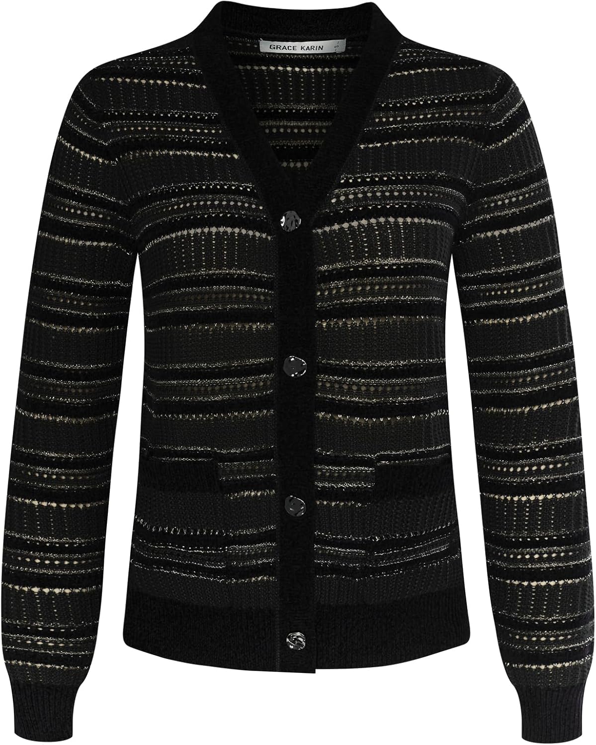 GRACE KARIN 2024 Women’s Cardigan Sweater Lightweight V Neck Metallic Threads Knitwear Long Sleeve Hollowed-Out Shrugs