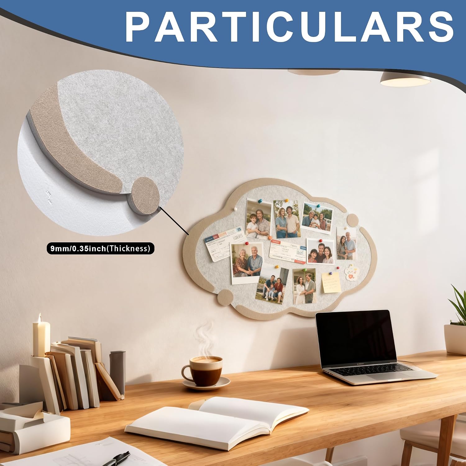 Cute Cloud Felt Board for Wall 24 x 16 Inch, Foldable Vision Board Kit with Pins, Aesthetic Photo Display Pin Board for Notes, Pictures & Jewelry, Dorm Room Decor for Bedroom Office (Beige - Cloud) image 5