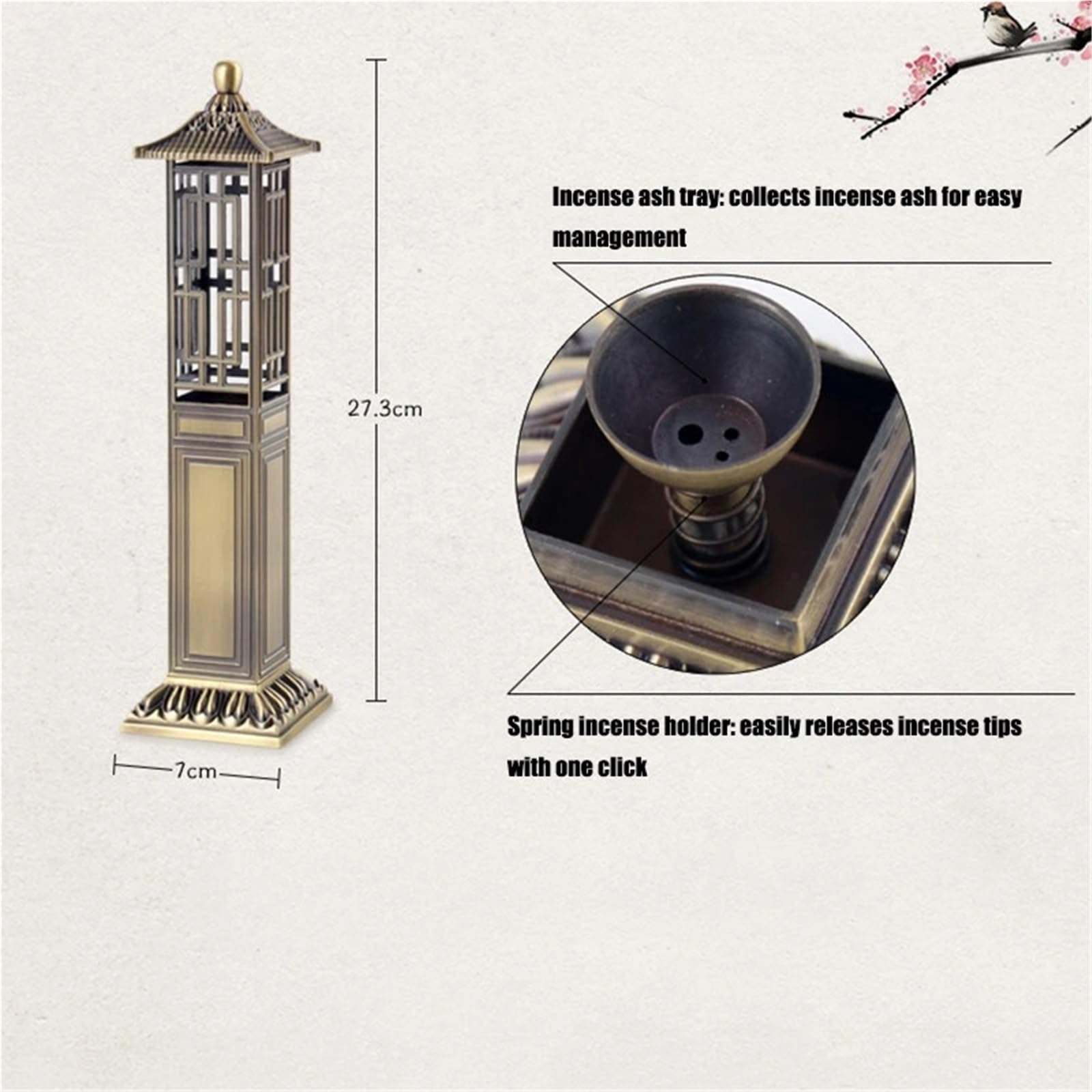 1Pcs Pavilion Vertical Incense Burner Home Indoor Sandalwood Line Holder Fragrance Ornaments für Meditation/Yoga(Bronze)