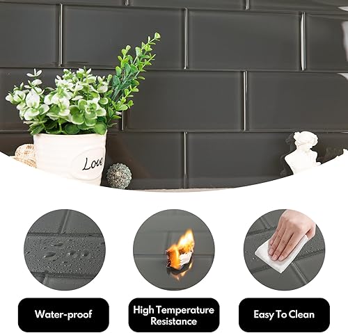 Vista 67 de Lovdeco Azulejo de cristal de metro, 3 x 6 pulgadas, 4 pies cuadrados, vidrio verde azulado oscuro para pared de baño y cocina, paquete de 32