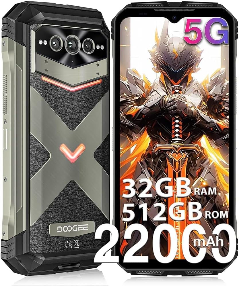 DOOGEE V MAX Pro(2025) 5G Rugged Phone,22000mAh,32GB+512GB/TF 2TB,Android 14 Rugged Smartphone,108MP+20MP Night Vision Phone, 6.58" FHD+ 120Hz IPS Screen, IP68/IP69K Waterproof NFC/OTG/Face ID