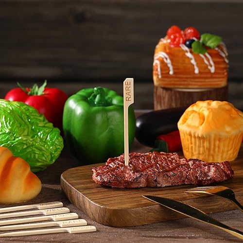 Miniatura 4 de Thyle 200 marcadores de bambú surtidos de 3.94 pulgadas para carne, palos de temperatura para carne, palitos de temperatura para carne, pinchos de