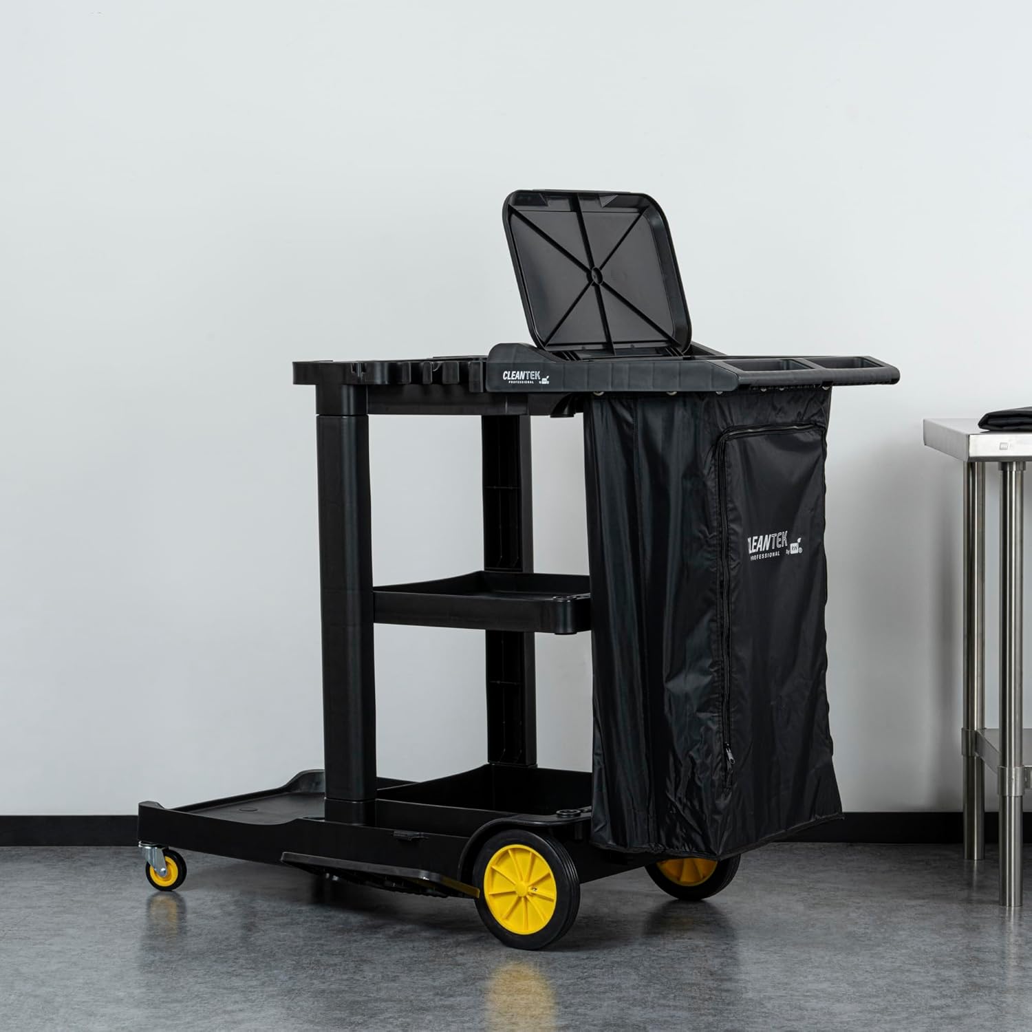 Restaurantware-Janitor CART Bag ONLY: Clean Tek Professional 16.93 x 10.63 x 29.53 Inch Janitorial Bag, 1 Heavy-Duty Receptacle - Janitor Cart Sold Separately, Durable, Black Plastic Replacement