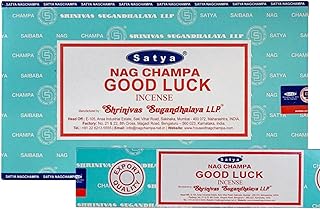 Satya Good Luck Incense Sticks 15 GMS (Pack of 12) Indian Perfumed Hand Rolled Agarbatti Perfect for Aroma Therapy, Relaxation, Church, Worship, Medication, Yoga (Green Certified)