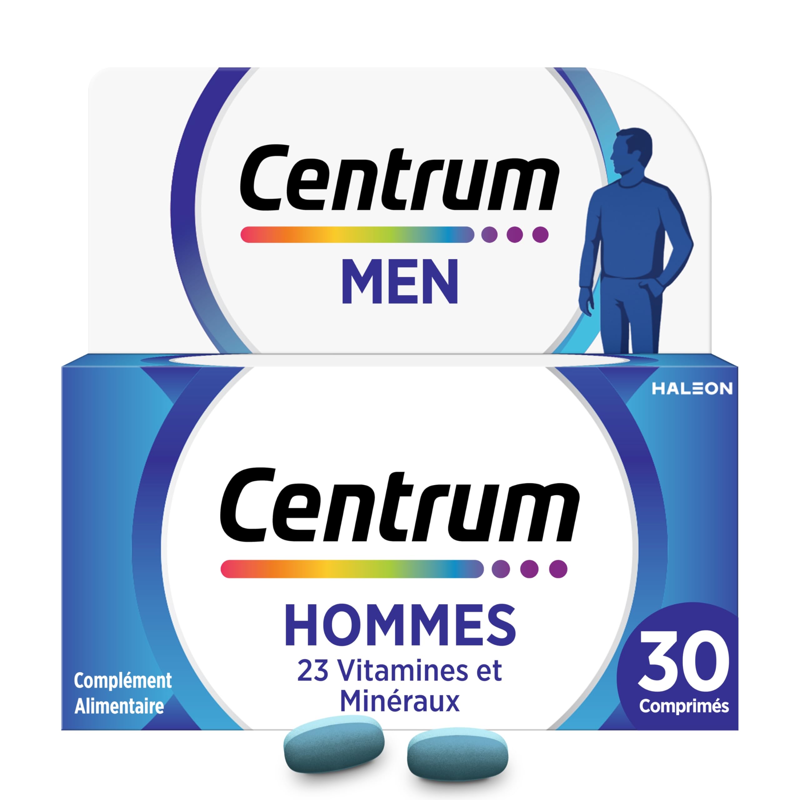 CENTRUM Men - Multivitamines et Minéraux pour Homme - 23 nutriments Vitamine D, C, B12, B6, Fer & Magnésium - Complément Alimentaire Énergie, Immunité & Fonction Musculaire - 30 Comprimés - 1 Mois