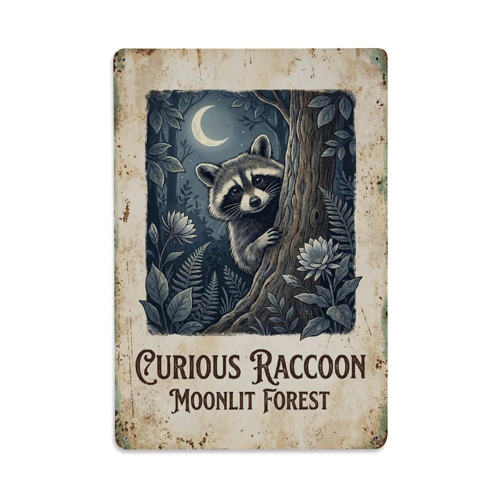 Okngb Style Quirky Raccoon Botanical Quote Vintage Cute Rustic Metal Tin Sign Plaque Wall Decor For Cafe, Man Cave, Club Bar, Office, Home Garden Round Metal Poster 8X12inch