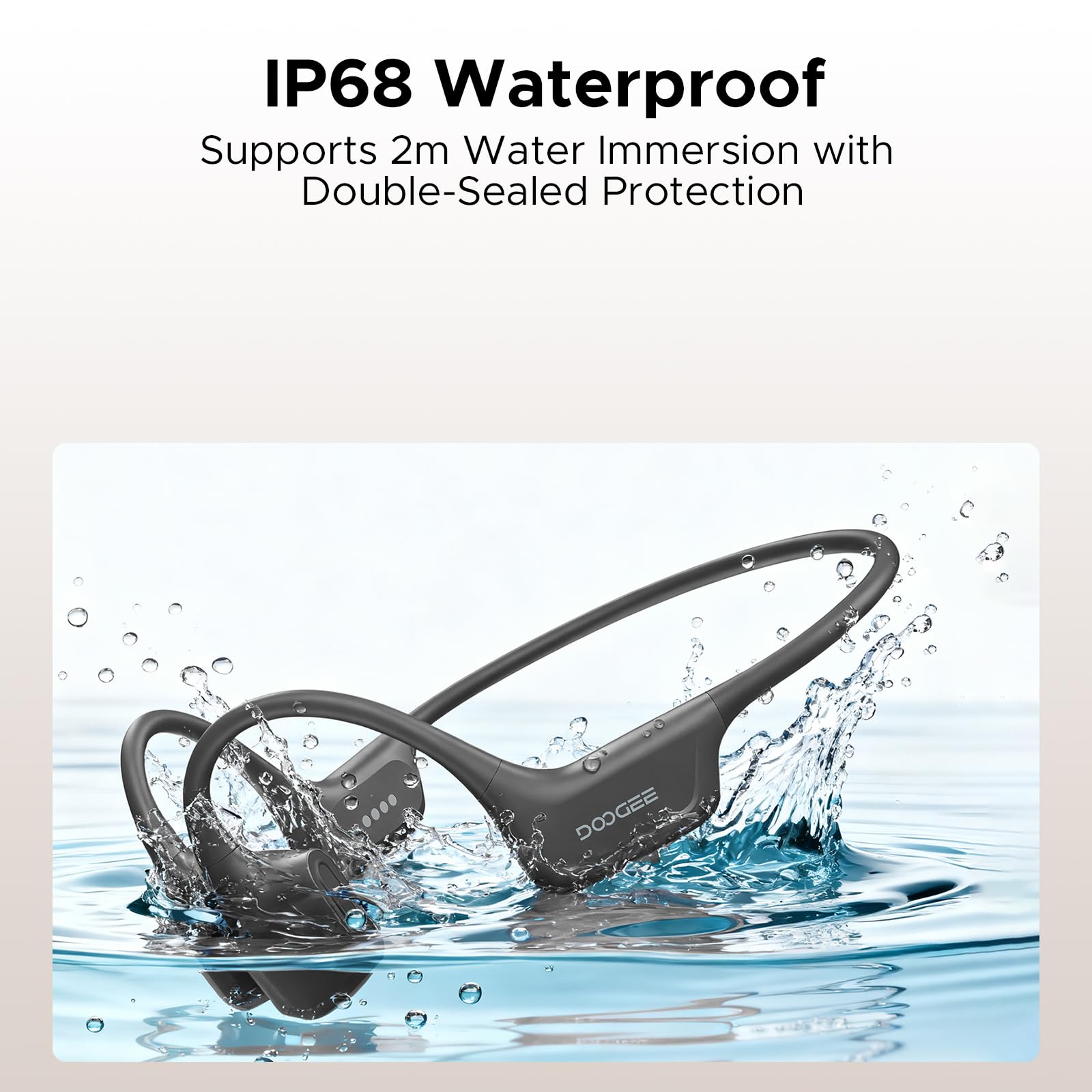 Knochenschall Kopfhörer, Open Ear Kopfhörer BT 5.4 mit 8 Std Spielzeit, IP68 wasserdichte Kopfhörer Schwimmen, Sportkopfhörer Kabellos mit MP3 64GB Speicher Ohrhörer zum Laufen(Dunkelgrau)