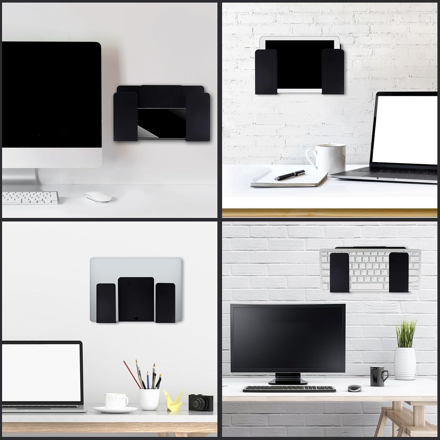 Penitue Dual Layer Design Wall Mounted Laptop Stand with Screws, Under Desk Laptop Mount with Anti-Slip Pads for Devices Up to 4cm Thick for MacBook Keyboard Tablet Surface