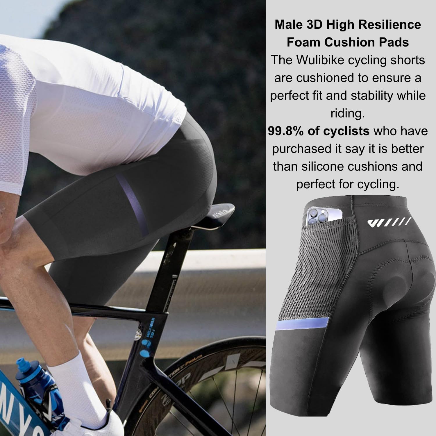 Wulibike Cycling Shorts Men Padded:Tights Highly Elastic Breathable Quick-Drying Road Bike Bicycle Shorts for Men Pockets - Image 4