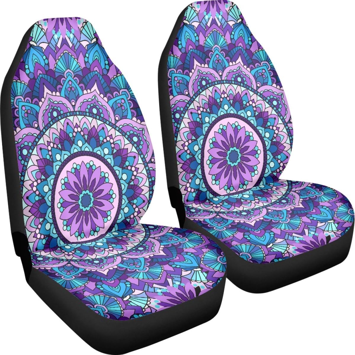 Pehede Car Seat Cover Purple Mandala Flower Pattern Front for Cars, Easy to Install Cover Set, Accessories Auto Trucks Van SUV,2 Packs