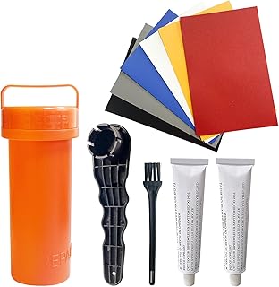 Kajak Aufblasbar Reparatur Kit,Mit PVC-Patches, Professionellem Schraubenschlüssel,Kleber und Aufbewahrungseimer,Paddelbrett-Reparatursatz für Kajakboot-Floß-Surfbrett