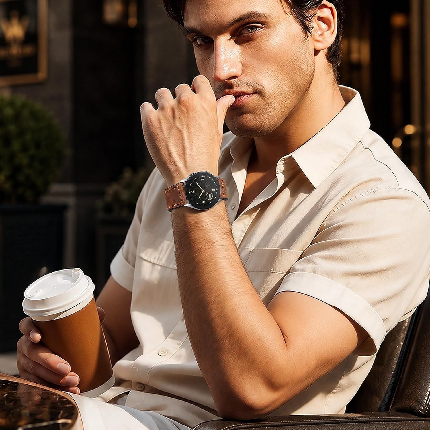 Magnetic Leather Band for Men Compatible with Samsung Galaxy Watch 7/6/5/4/Active 2 40mm 44mm/Watch 6 Classic 43mm 47mm/Watch 5 Pro 45mm/Watch 4 Classic 42mm 46mm, 20mm Strap for Men