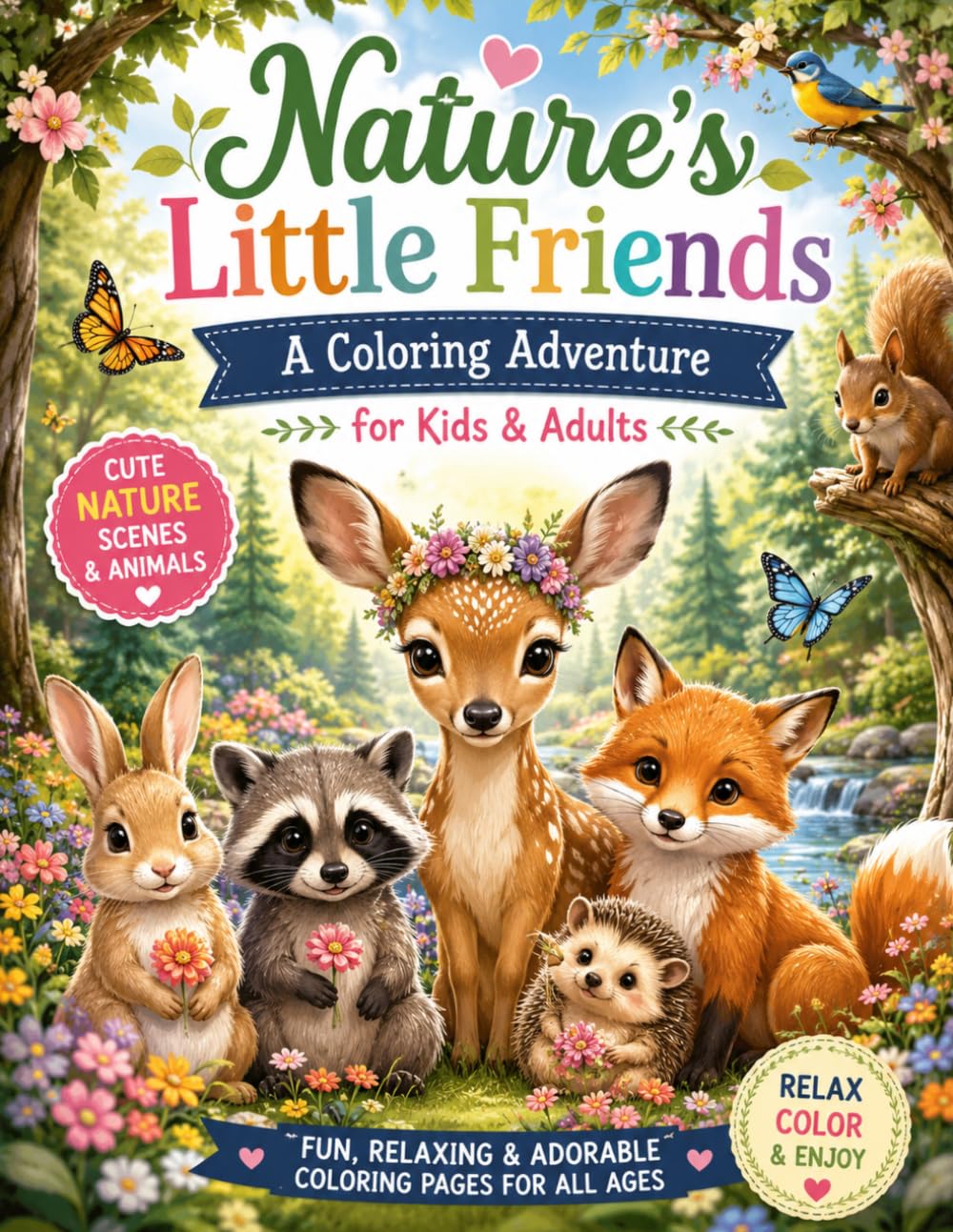 Nature’s Little Friends: A Coloring Adventure for Kids & Adults: Cute Forest Animals, Relaxing Nature Scenes & Adorable Coloring Pages for Stress Relief and Creativity