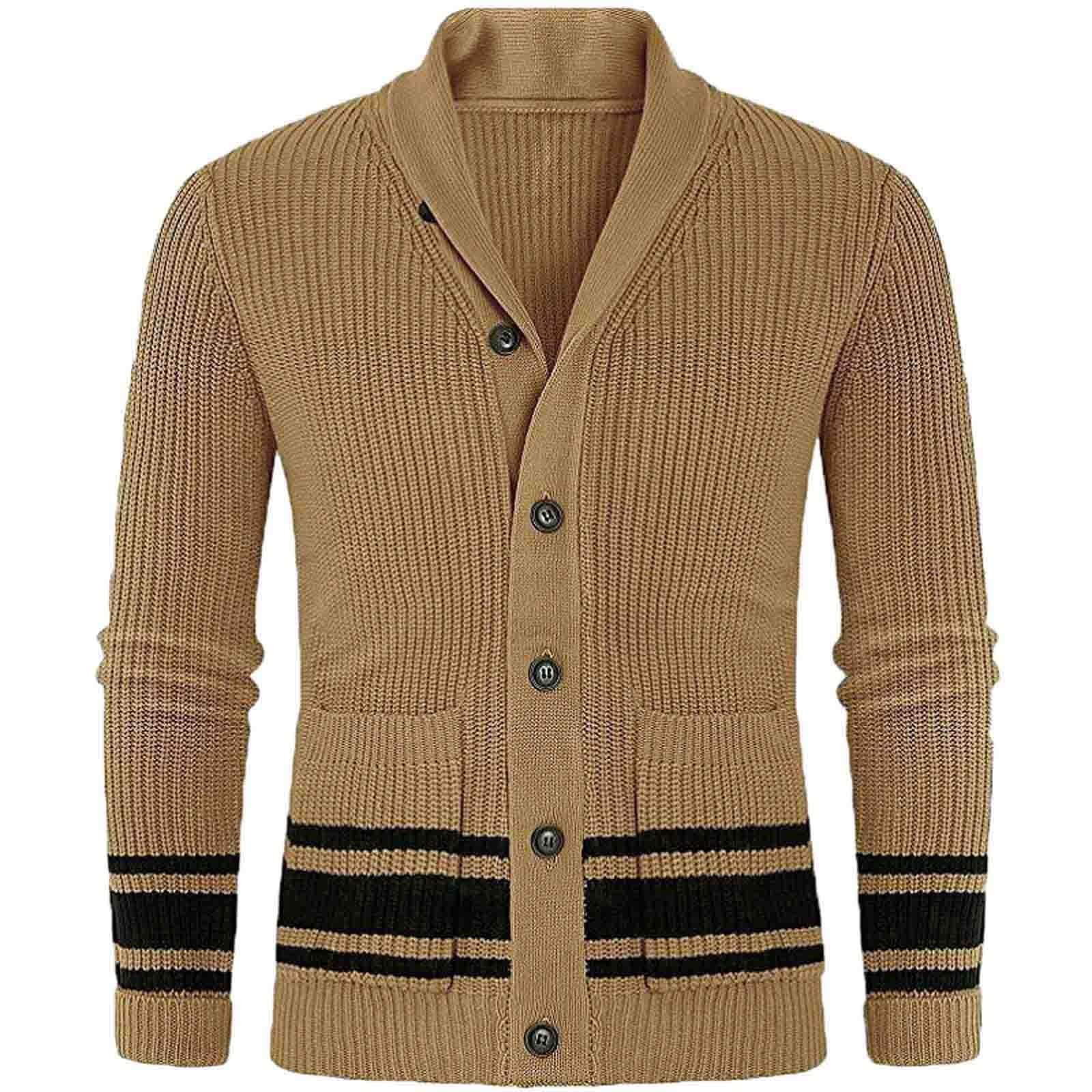 Cárdigan De Invierno para Hombre, Chaqueta Punto Botones Hombre Color Sólido Botones Moda Jersey Solapa Chaqueta Cálida Informal Cómodo Elegante Outwear Top Suéter Otoño Invierno