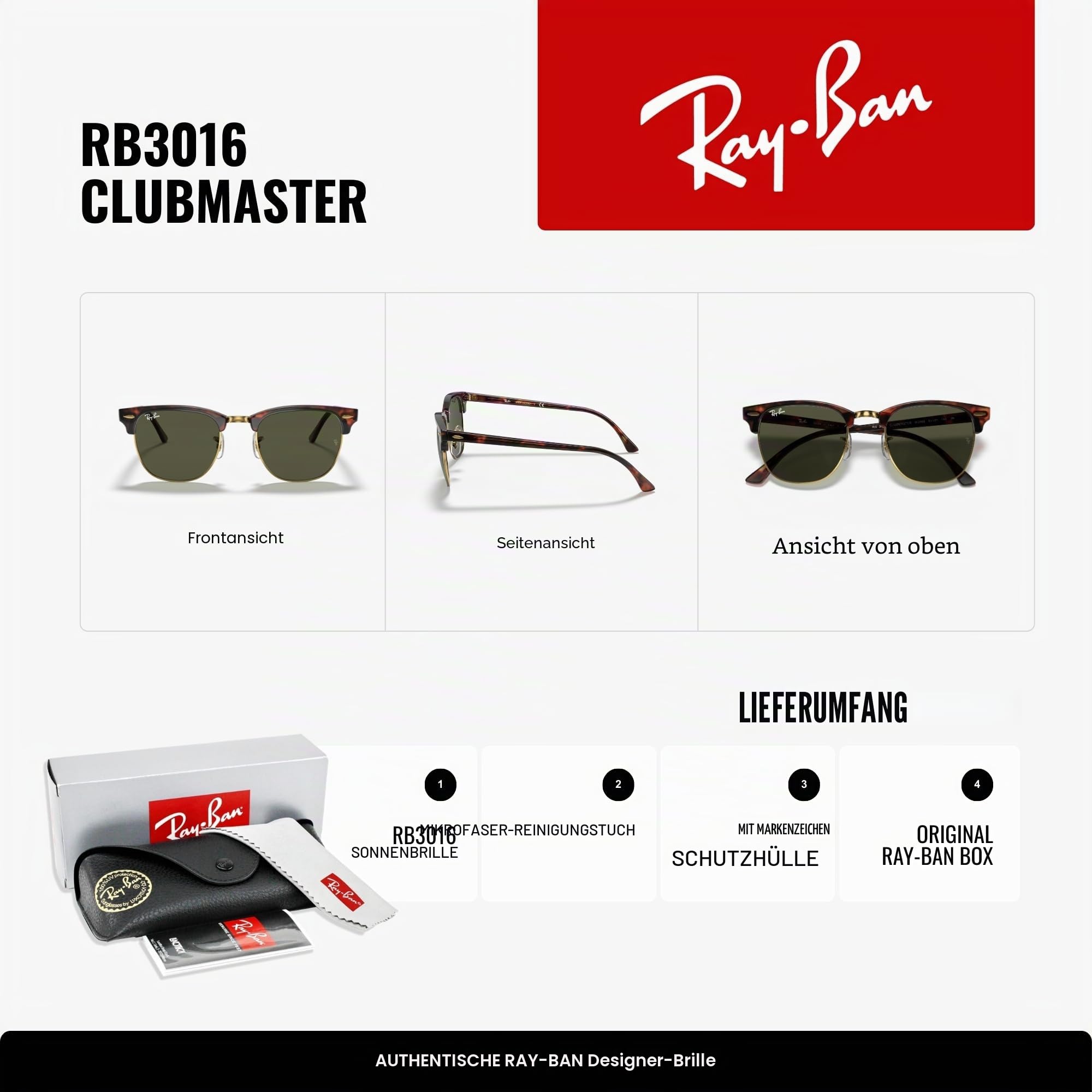 Ray-Ban Herren Clubmaster Sonnenbrille (1er Pack)