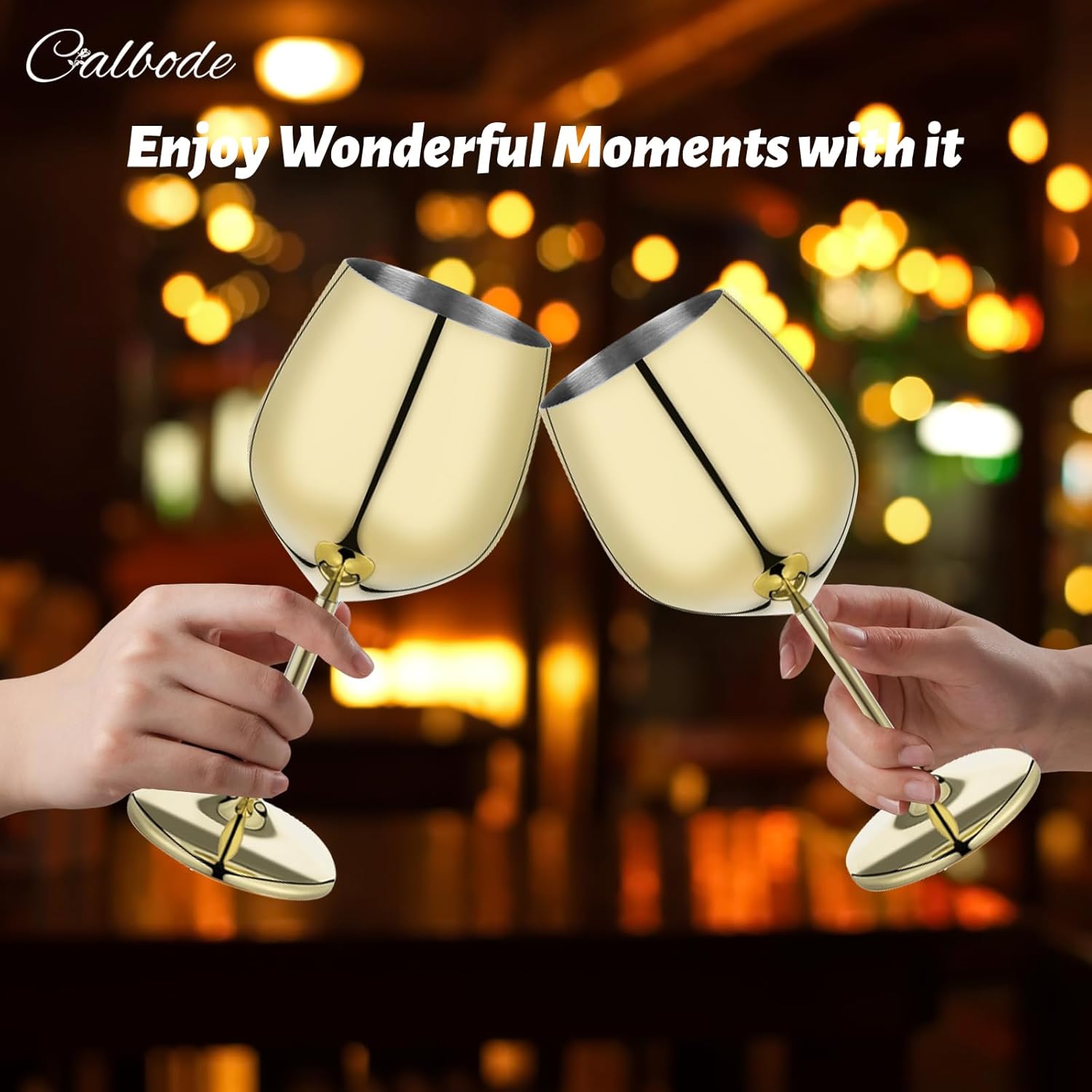 4Pcs Gold Stainless Steel Wine Glass 18 oz Unbreakable Wine Globets for Travel, Camping Picnics and Poolside, Resuable and Portable Metal Wine Glass for Christmas New Year Party