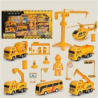 17 Pcs Construction T𝘰y Trucks for Boys Girls Construction Vehicles Playset of Excavator Dump Truck Cement Educational Engineering T𝘰y Set Birthday Gift