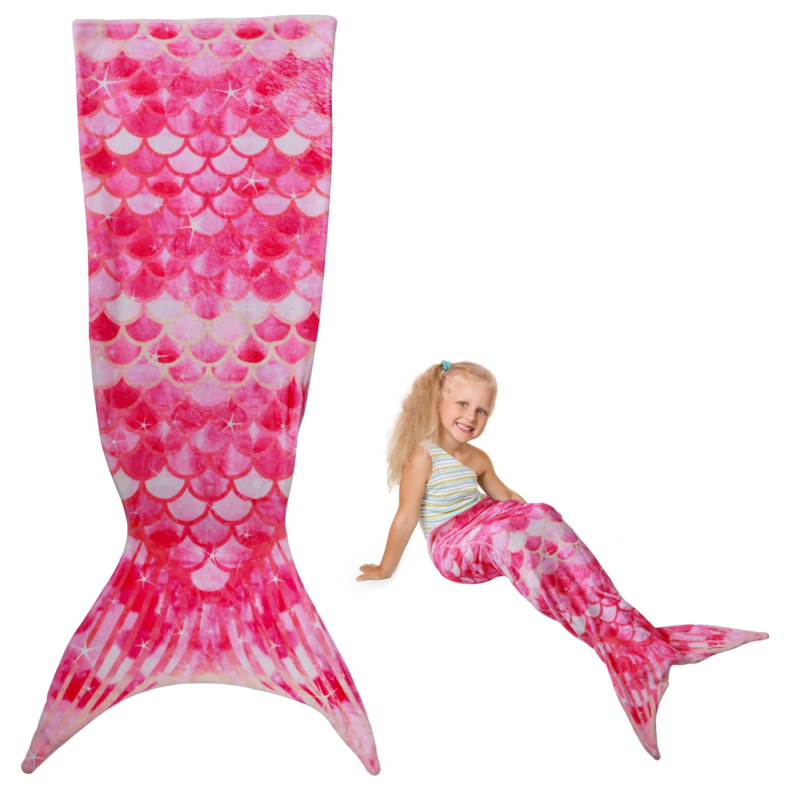 Cbwerbb Girls Red Mermaid Tail Blanket,50X145cm Flannel Mermaid Tail Sleeping Bag Wearable Sleeping Blanket For ,Fish Scale Design Snuggle Blankets Soft Sleeping Bag For Toddlers Teens (Red)