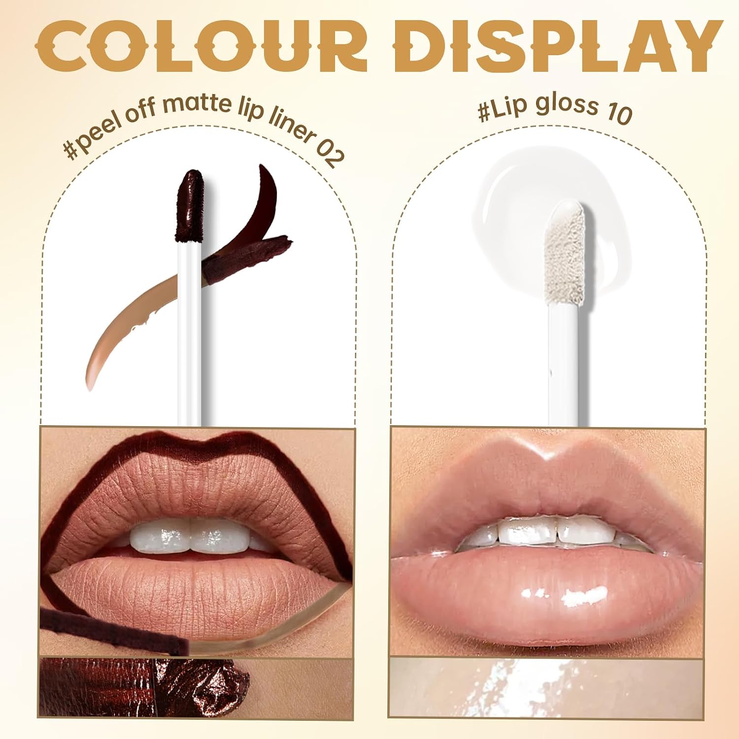 HOSAILY Peel Off Lip Liner Stain Tattoo, Long Lasting Waterproof Lip Stain Peel off, Tattoo Brown Lip Liner and Lip Gloss Combo, Non-Stick Cup Nourishing Lip Gloss Set Lipstick Makeup