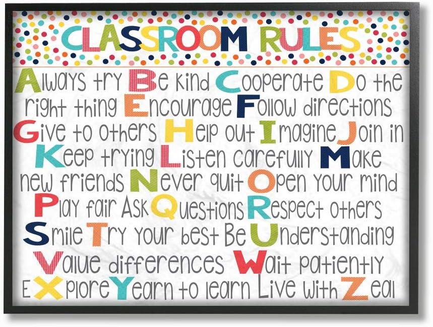 Stupell Industries Classroom Rules Colorful Alphabet Black Framed Wall Art, 11x14, Design by Artist Alli Rogosich
