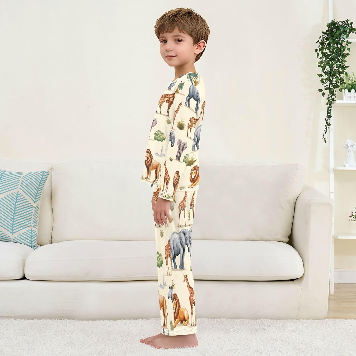 Long Sleeve Top and Pants, 2 Piece Pajama Set Two Angry Fire Dragon for Age 3-11 Years
