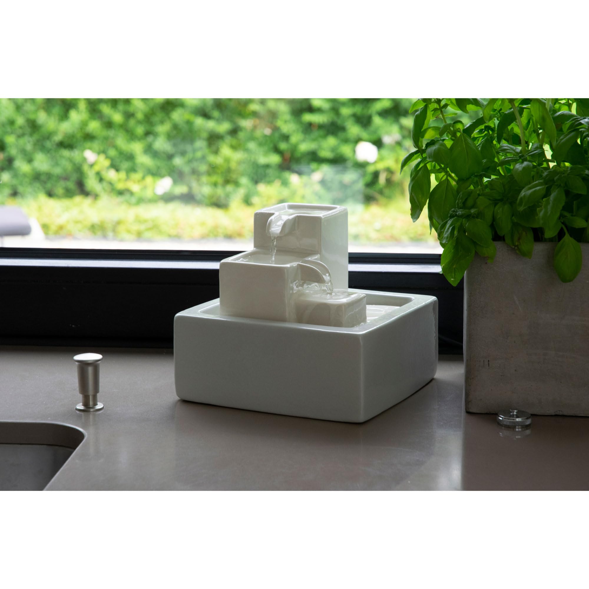 Fontana Da Interni Dobar A Tre Stadi In Ceramica Bianca - Con Pompa Interna, 19x19x16,5 Cm - Foto 10